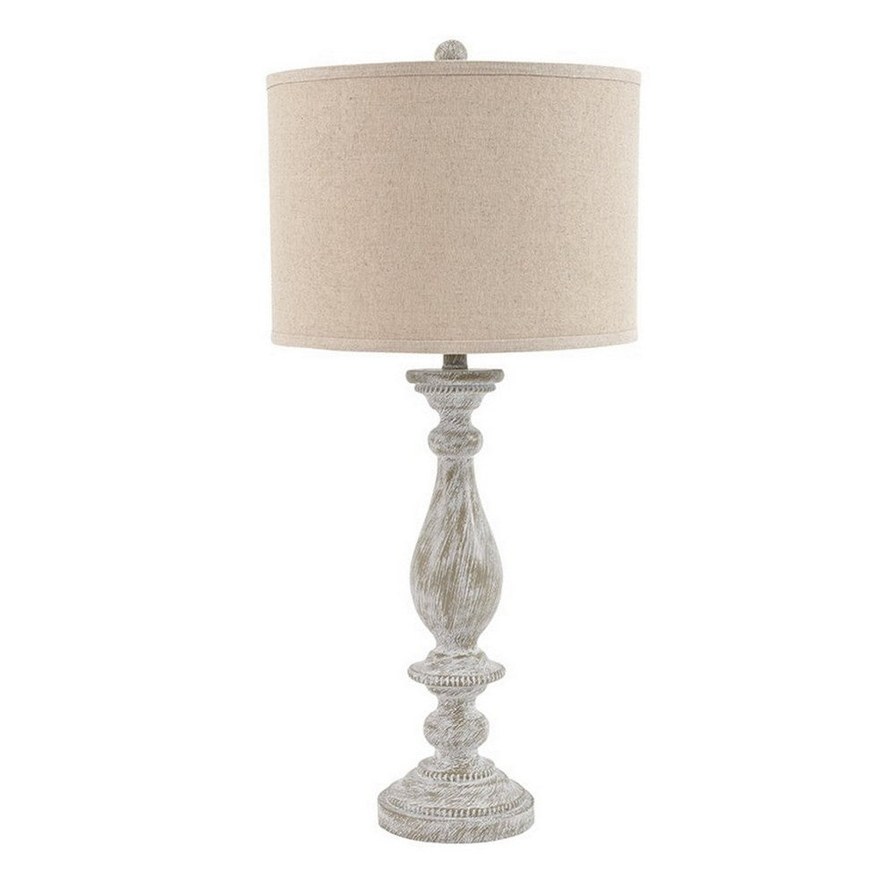 Benjara Drum Shade Table Lamp with Pedestal Base, Set of 2, Beige And Off White