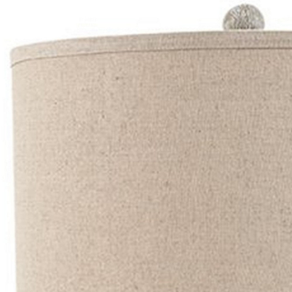 Benjara Drum Shade Table Lamp with Pedestal Base, Set of 2, Beige And Off White