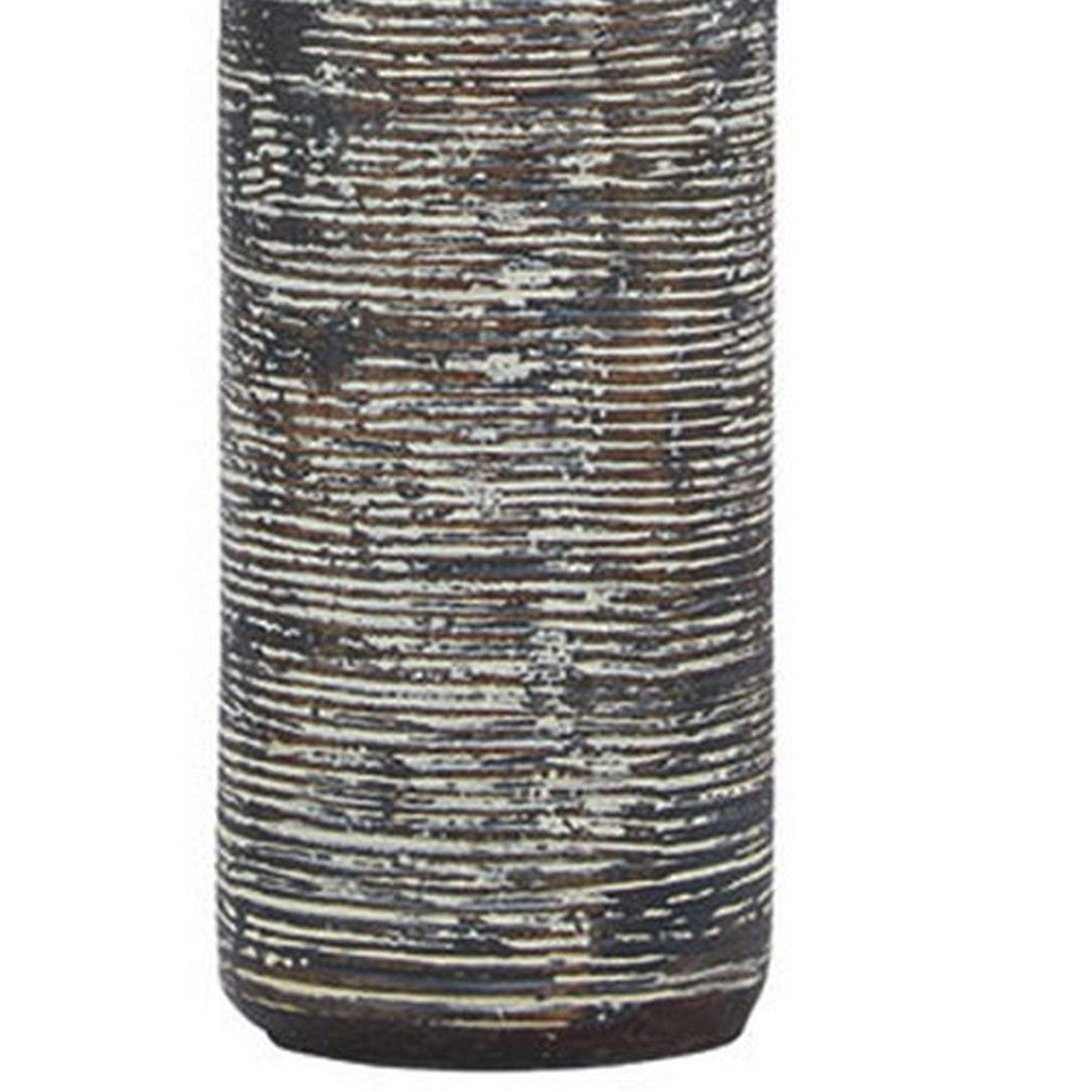 Benjara Fabric Shade Table Lamp with Textured Base, Set of 2, White And Black