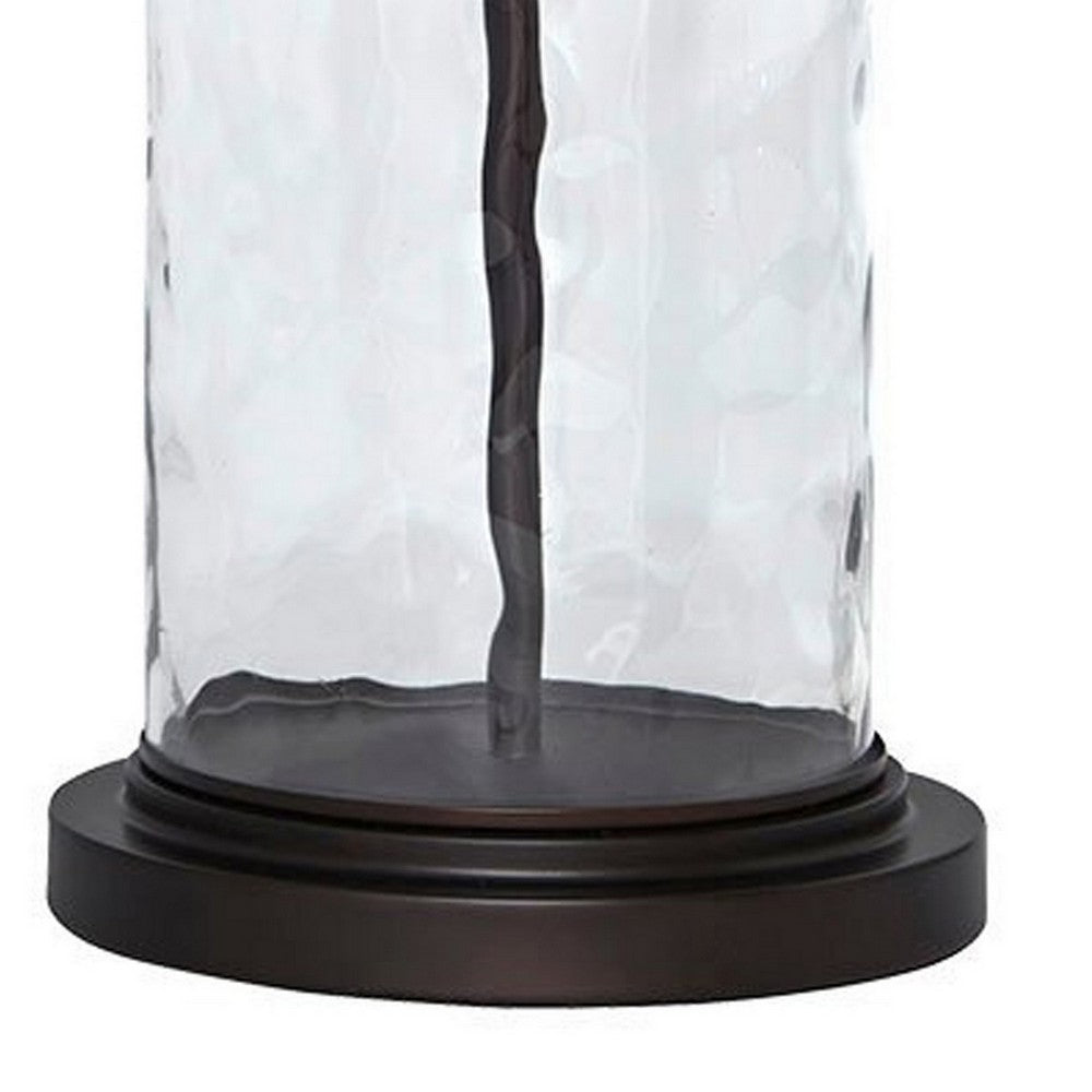 Benjara Drum Shade Table Lamp with Glass Insert Base, Bronze