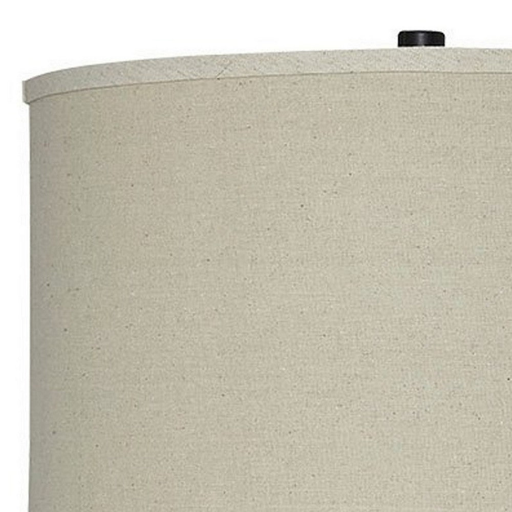 Benjara Drum Shade Table Lamp with Glass Insert Base, Bronze