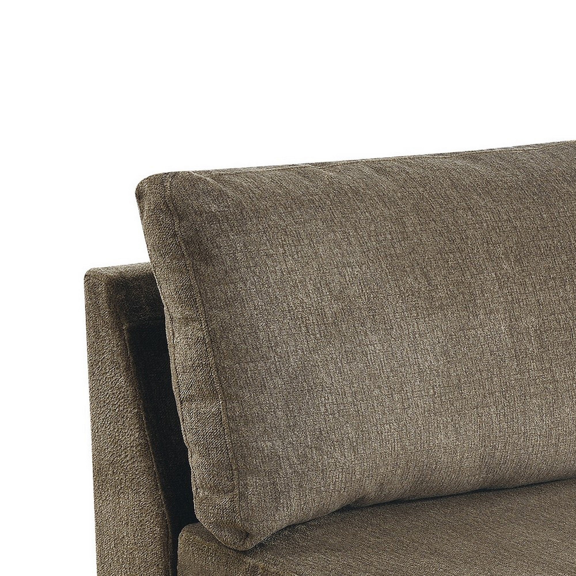 Benjara Fabric Armless Chair with Loose Back Pillows, Brown