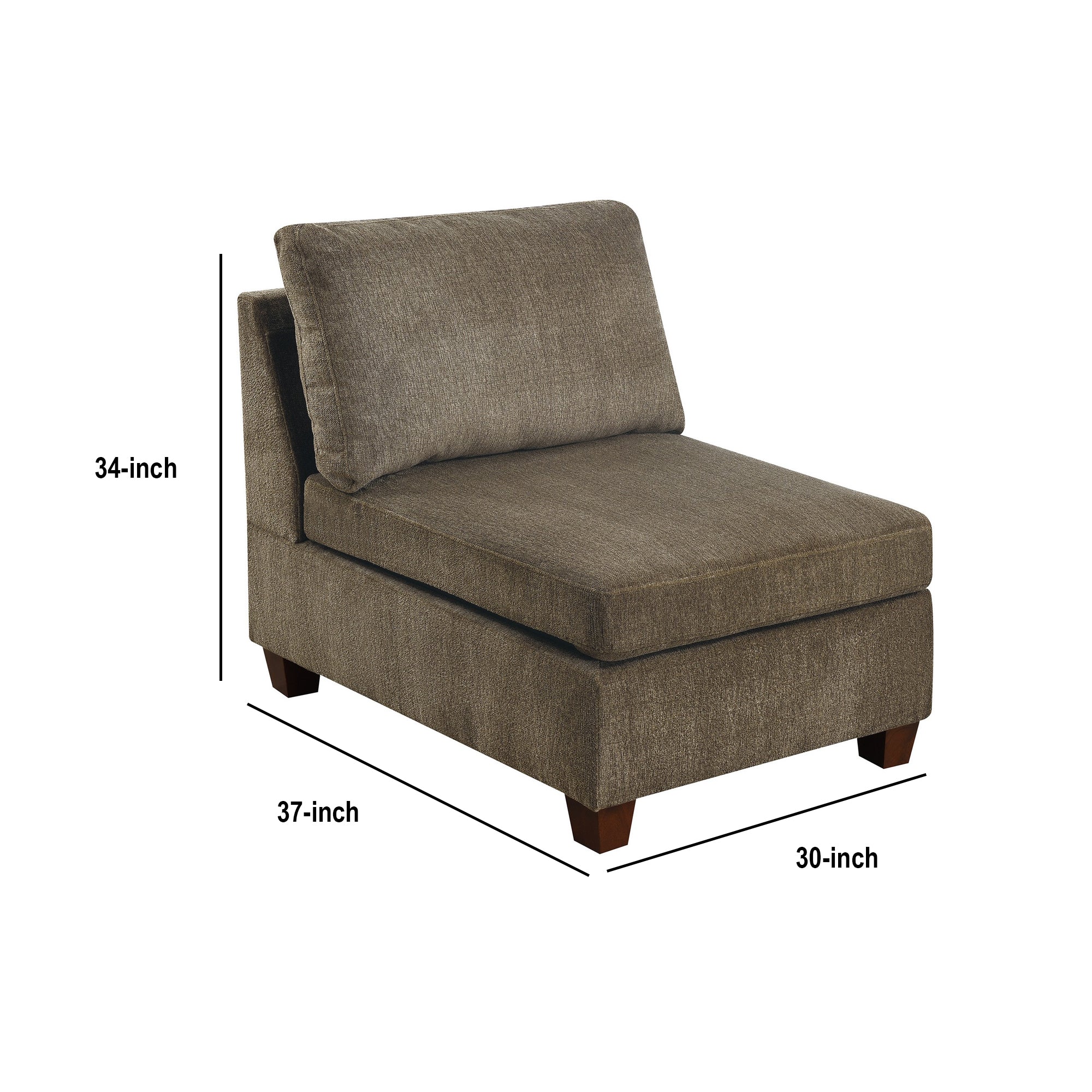 Benjara Fabric Armless Chair with Loose Back Pillows, Brown