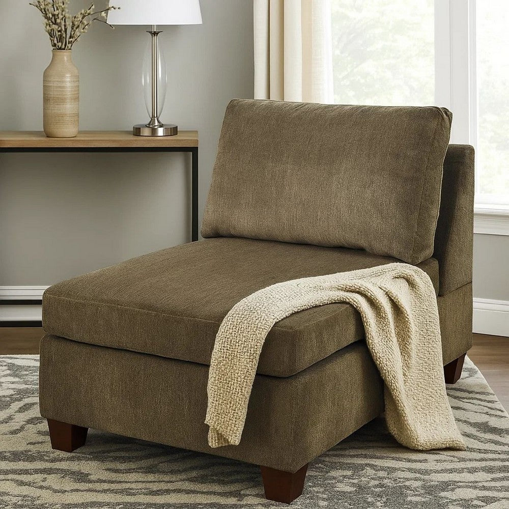Benjara Fabric Armless Chair with Loose Back Pillows, Brown