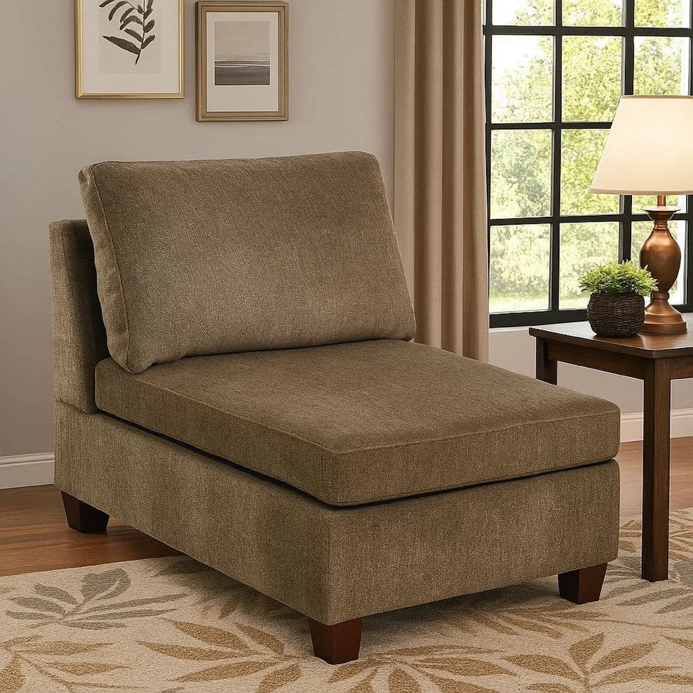Benjara Fabric Armless Chair with Loose Back Pillows, Brown