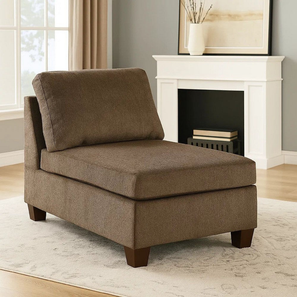 Benjara Fabric Armless Chair with Loose Back Pillows, Brown