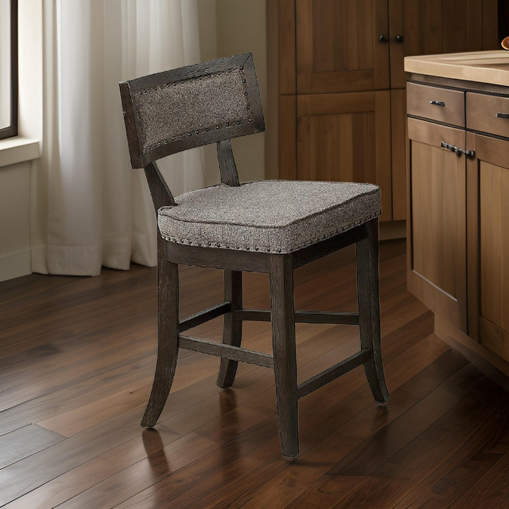 Benjara Curved Top Wooden High Chair with Flared Legs, Set of 2, Gray