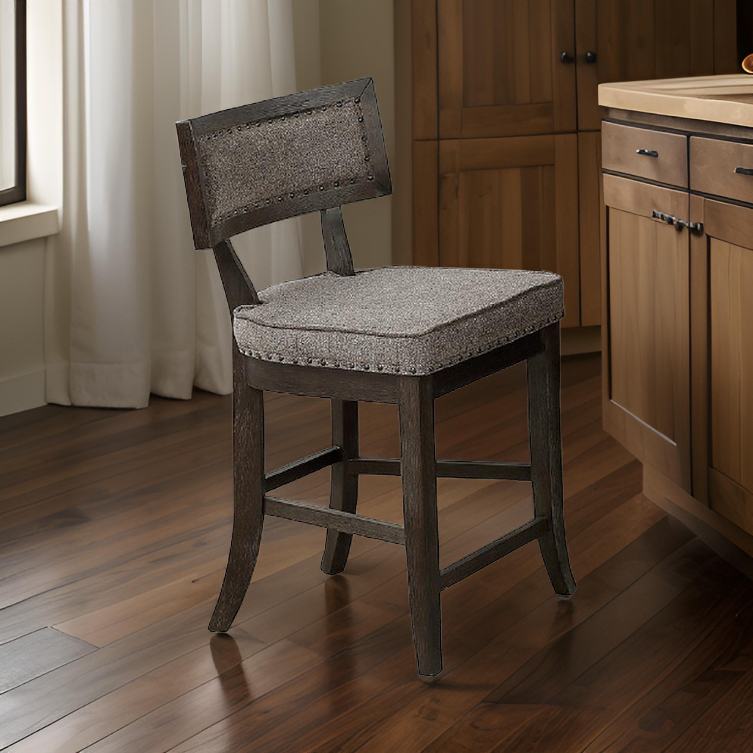 Benjara Curved Top Wooden High Chair with Flared Legs, Set of 2, Gray