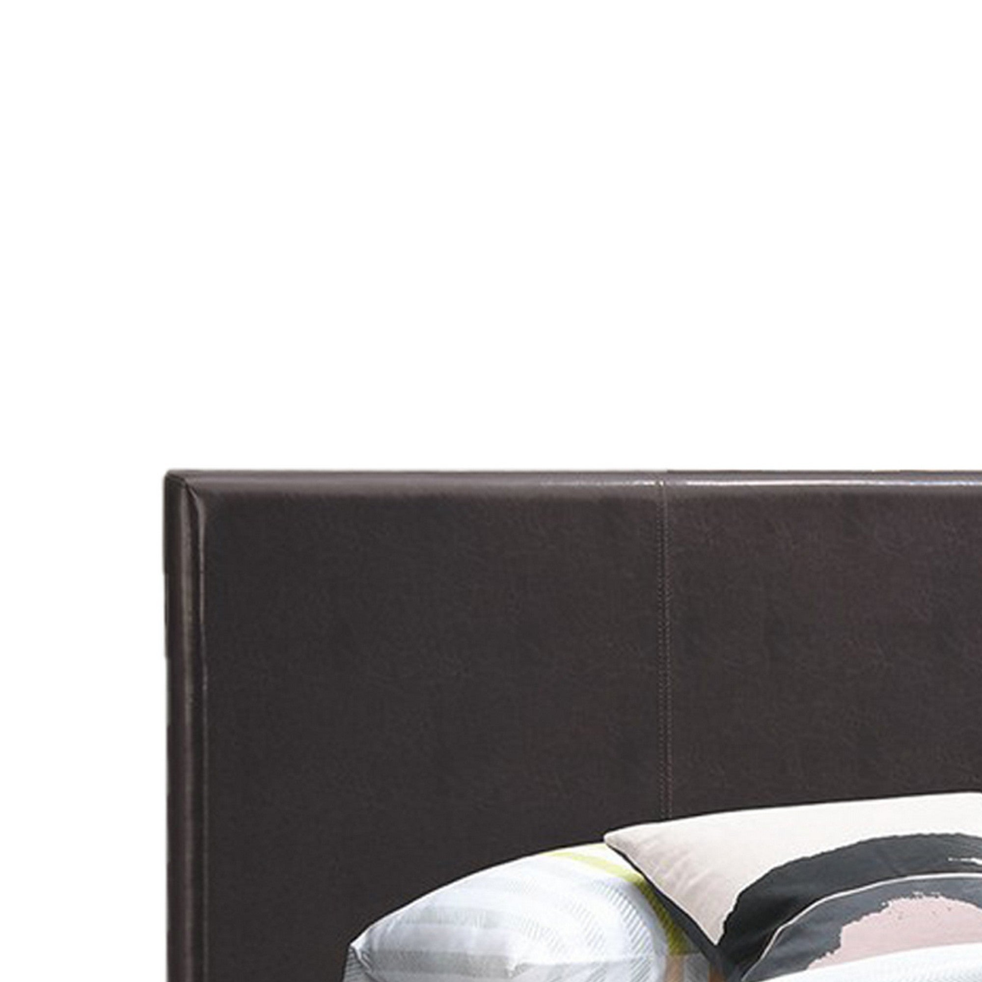Benjara Transitional Style Leatherette Full Bed with Padded Headboard, Dark Brown