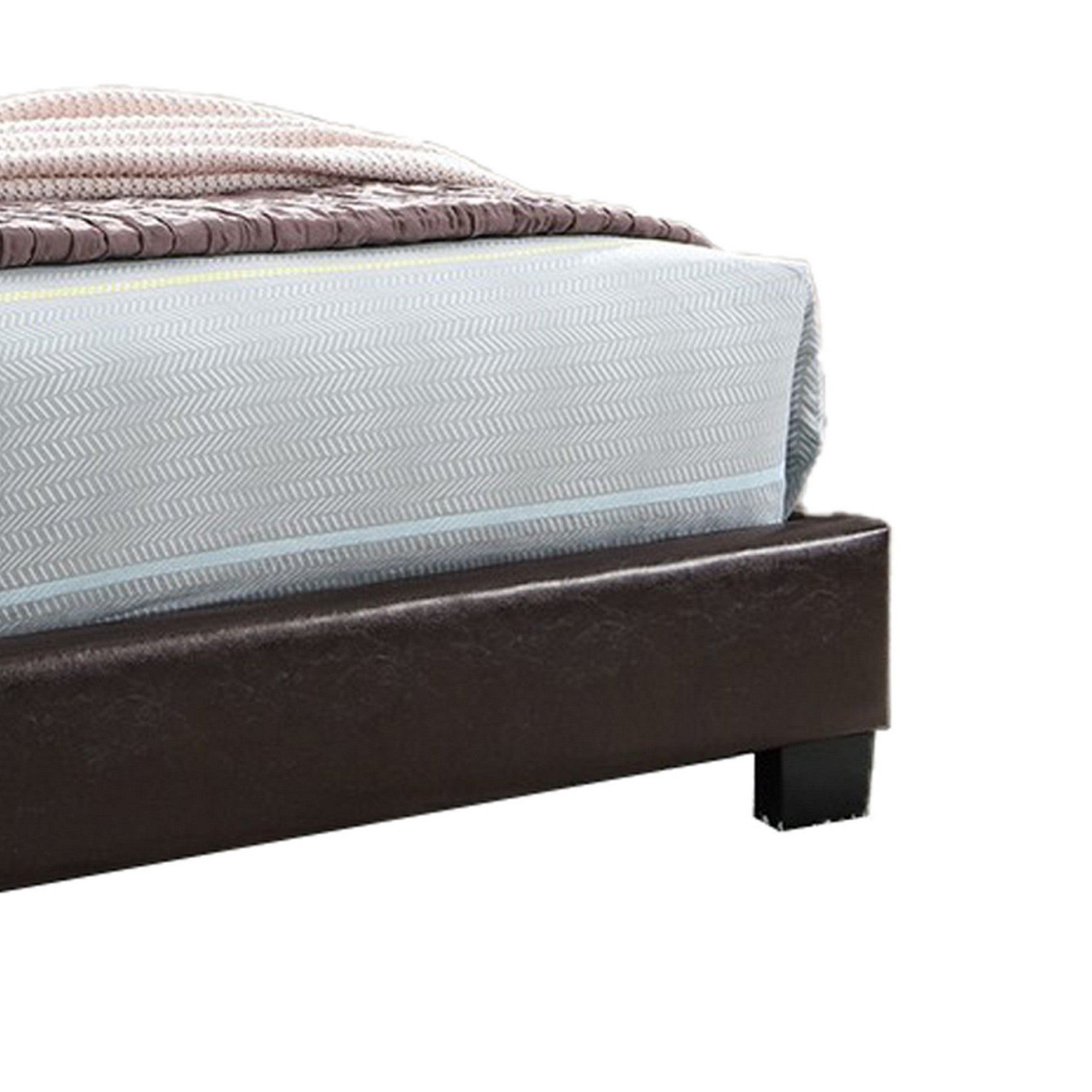 Benjara Transitional Style Leatherette Full Bed with Padded Headboard, Dark Brown