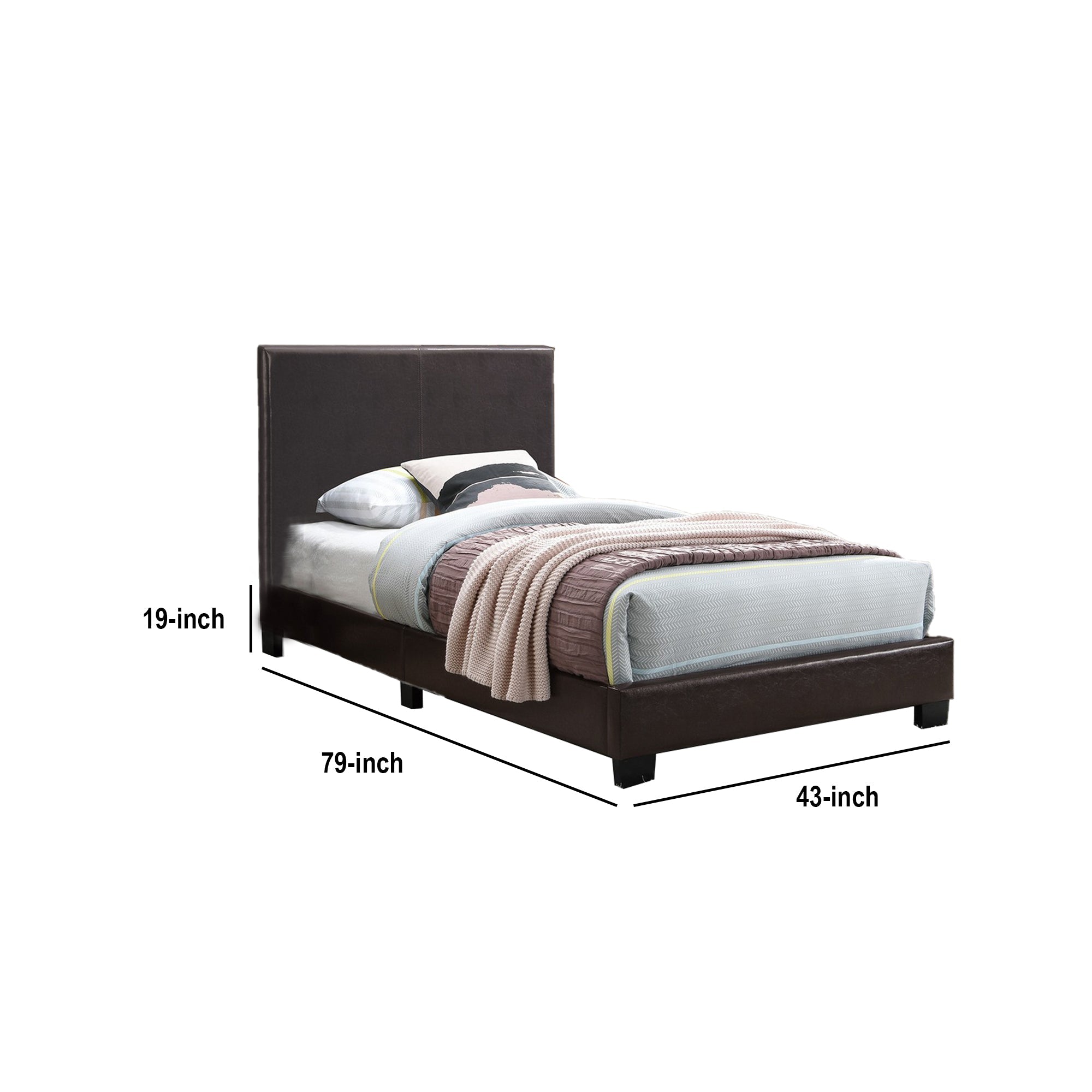Benjara Transitional Style Leatherette Full Bed with Padded Headboard, Dark Brown