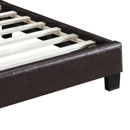Benjara Twin Leatherette Bed with Checkered Tufted Headboard, Dark Brown