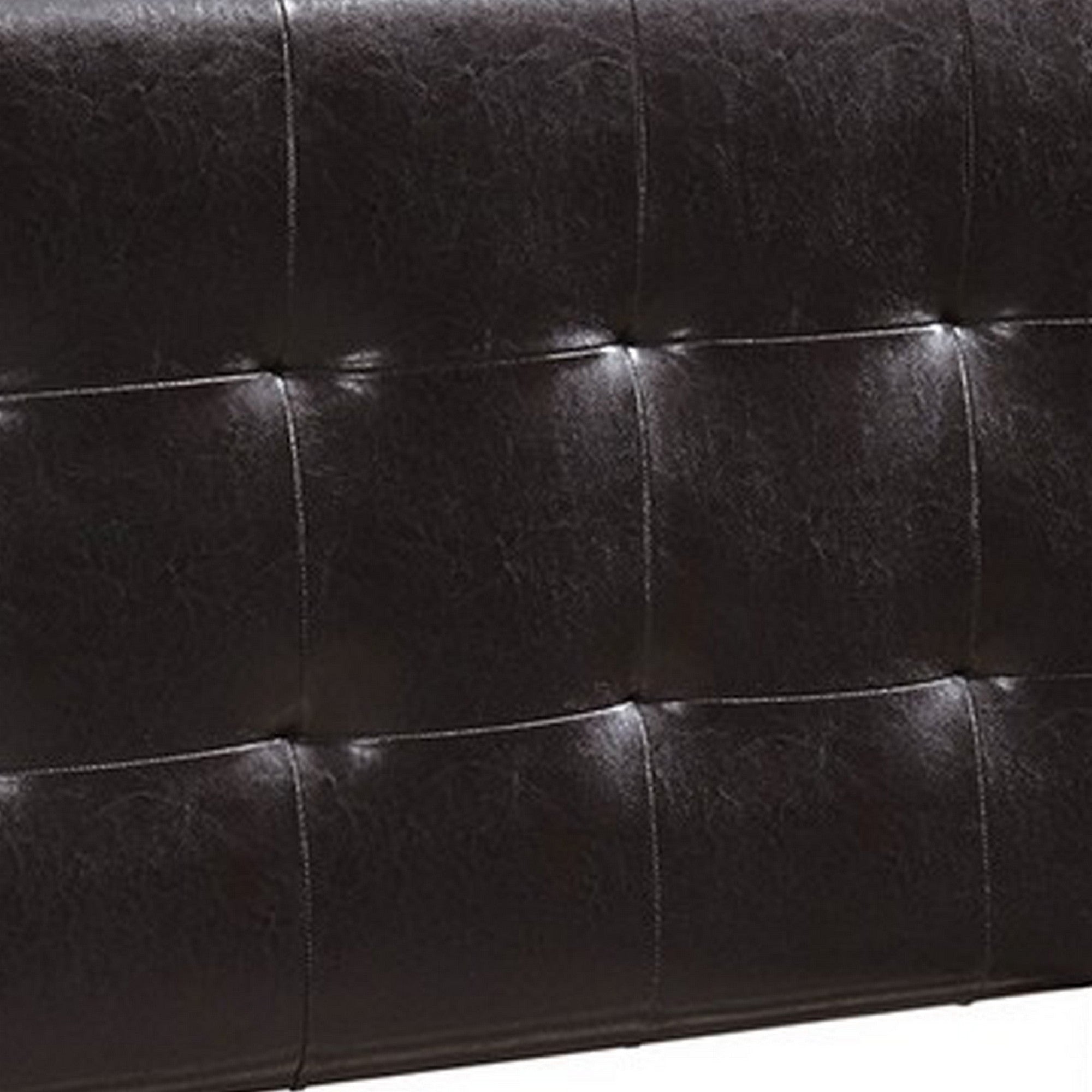 Benjara Twin Leatherette Bed with Checkered Tufted Headboard, Dark Brown