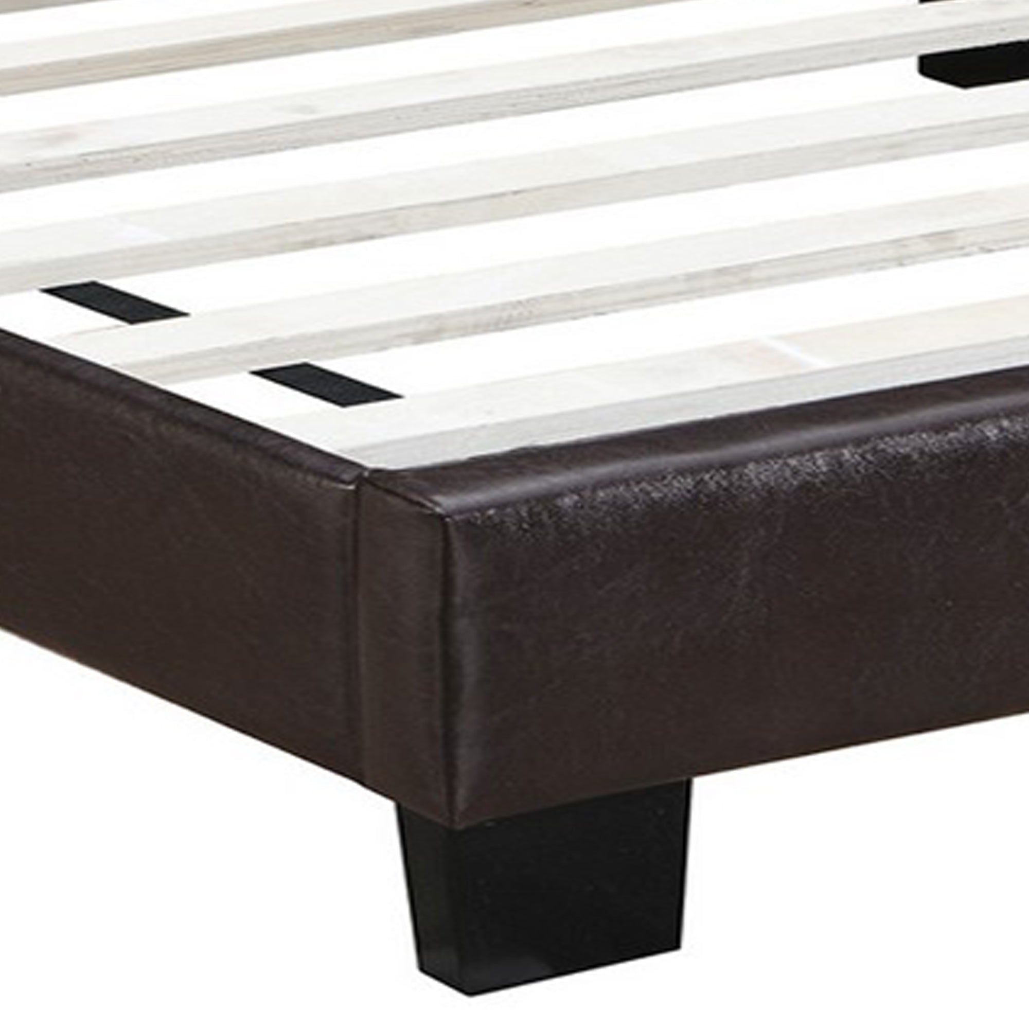 Benjara Queen Leatherette Bed with Checkered Tufted Headboard, Dark Brown