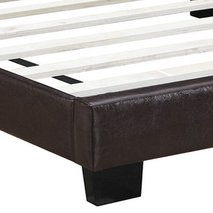 Benjara Queen Leatherette Bed with Checkered Tufted Headboard, Dark Brown