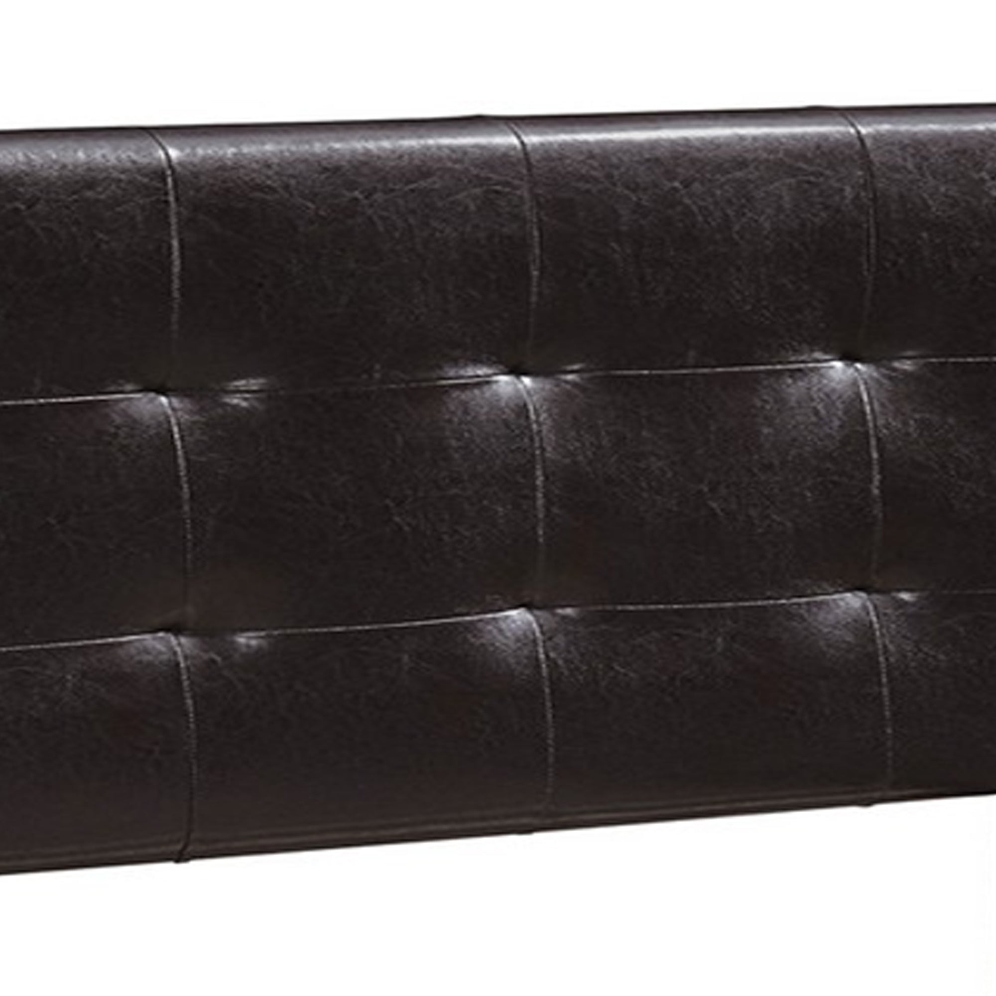 Benjara Queen Leatherette Bed with Checkered Tufted Headboard, Dark Brown