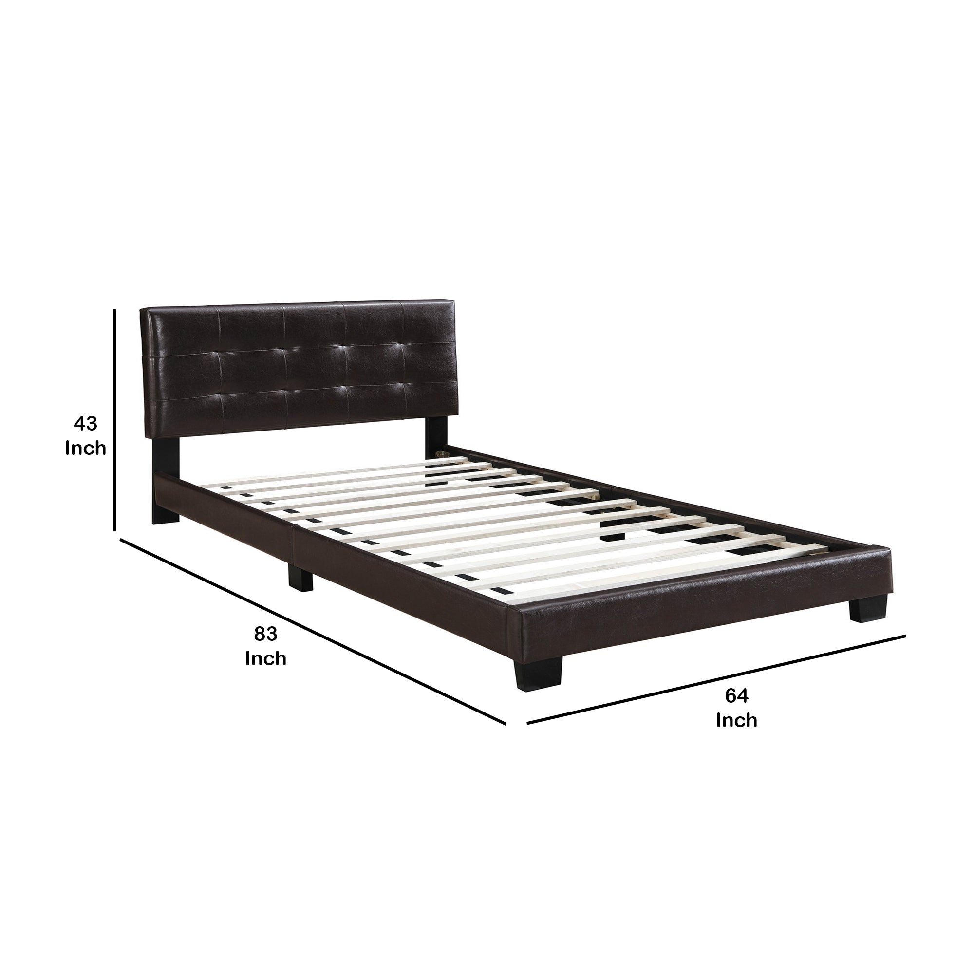 Benjara Queen Leatherette Bed with Checkered Tufted Headboard, Dark Brown