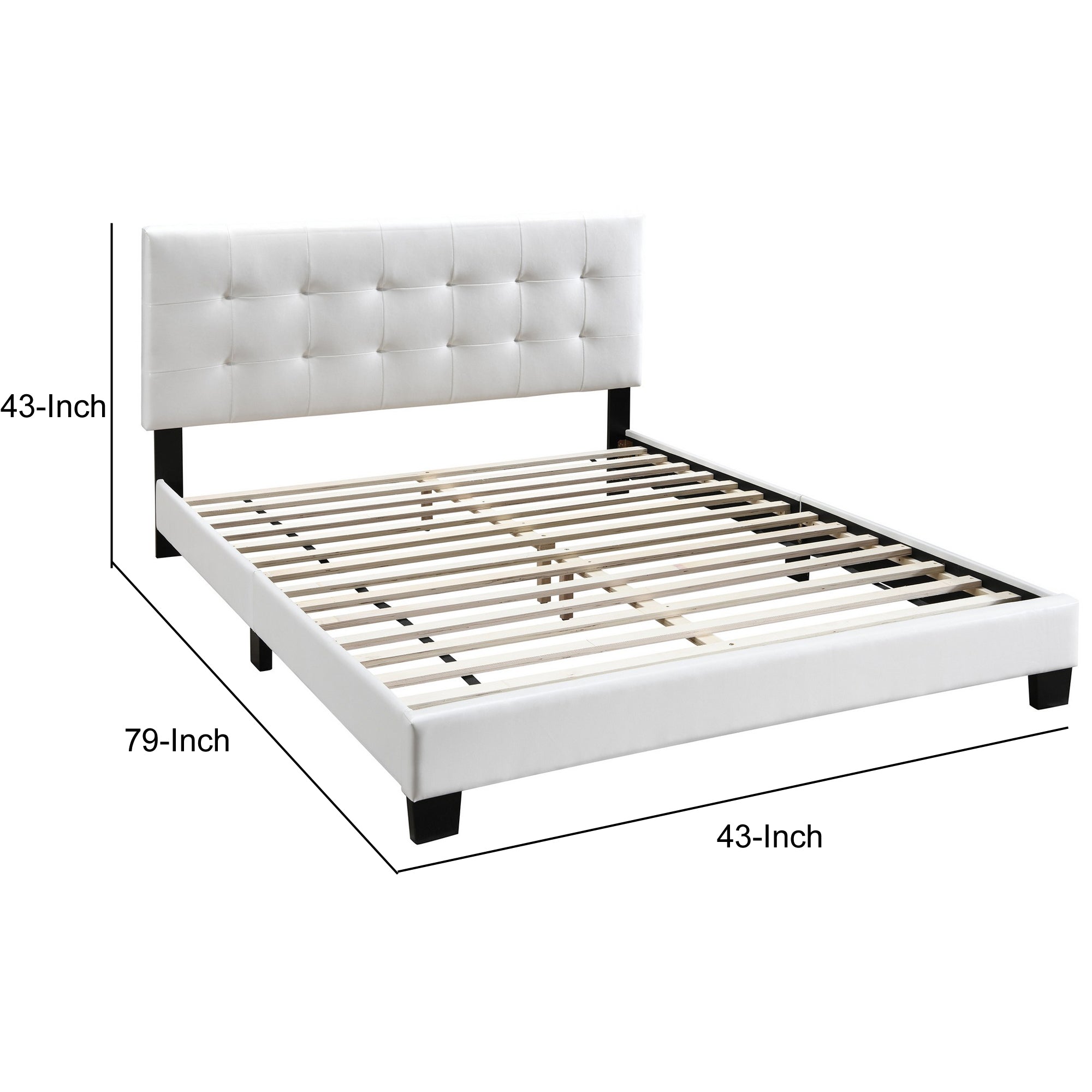Benjara Twin Leatherette Bed with Checkered Tufted Headboard, White