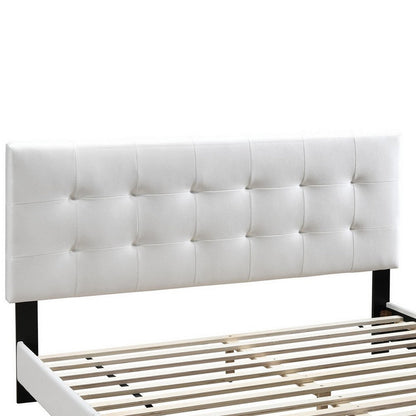 Benjara Full Leatherette Bed with Checkered Tufted Headboard, White