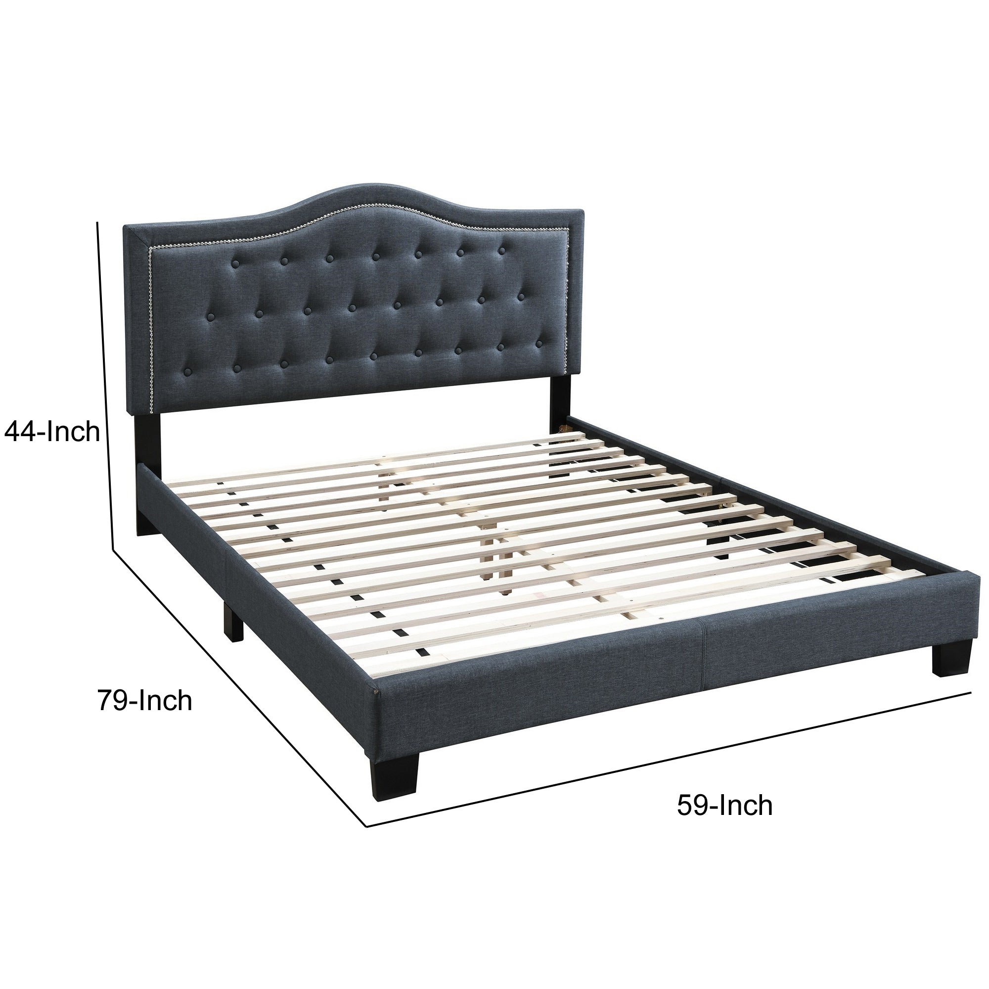 Benjara Button Tufted Full Burlap Bed with Curved Headboard, Charcoal Gray