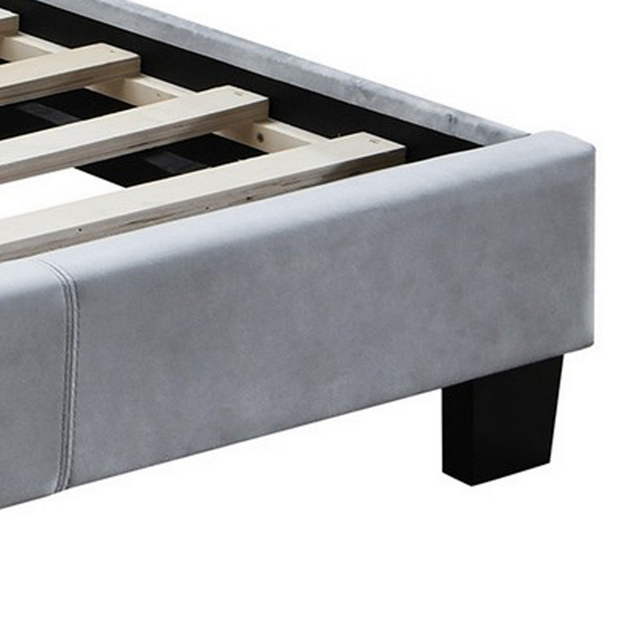 Benjara Button Tufted Twin Velvet Bed with Curved Headboard, Gray
