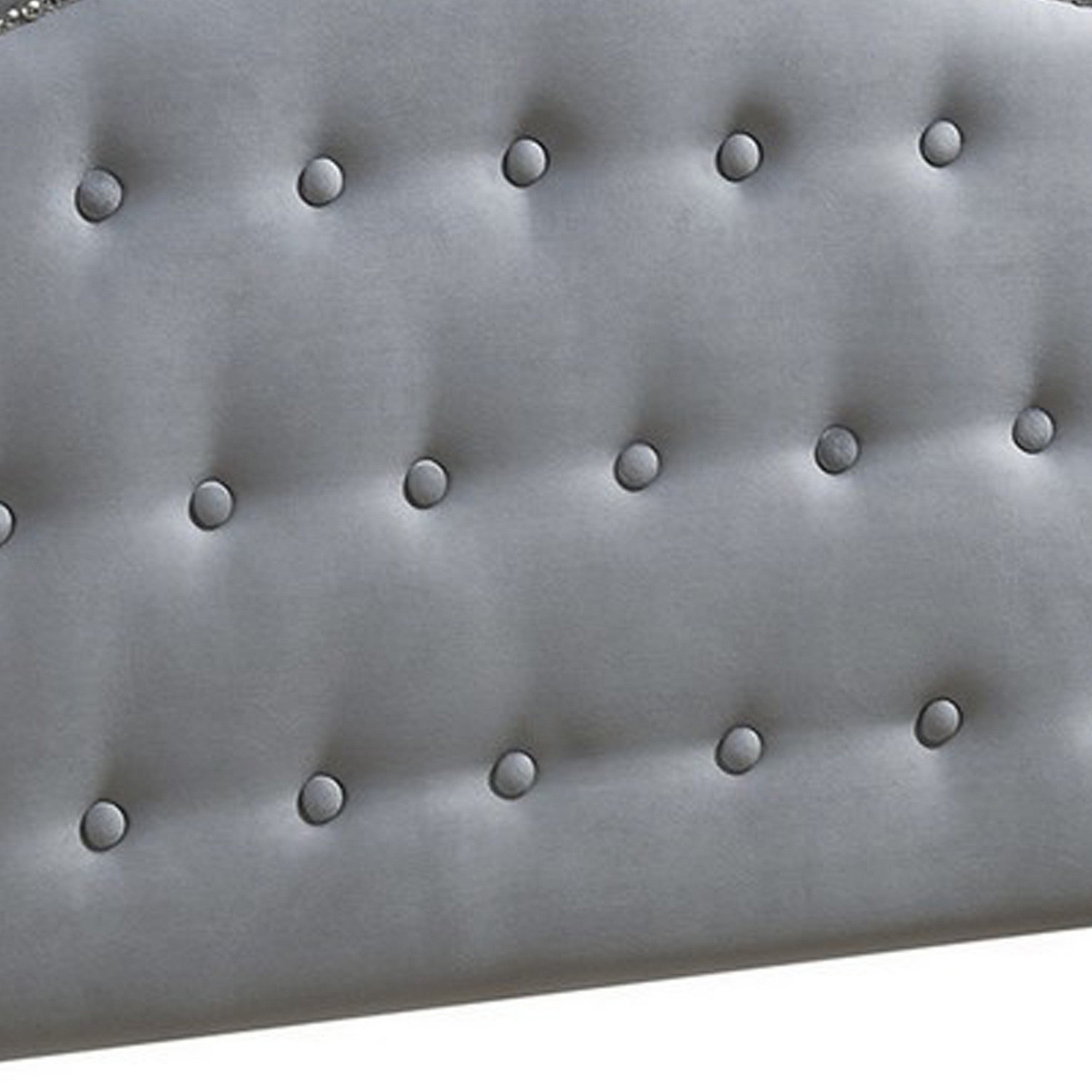 Benjara Button Tufted Twin Velvet Bed with Curved Headboard, Gray
