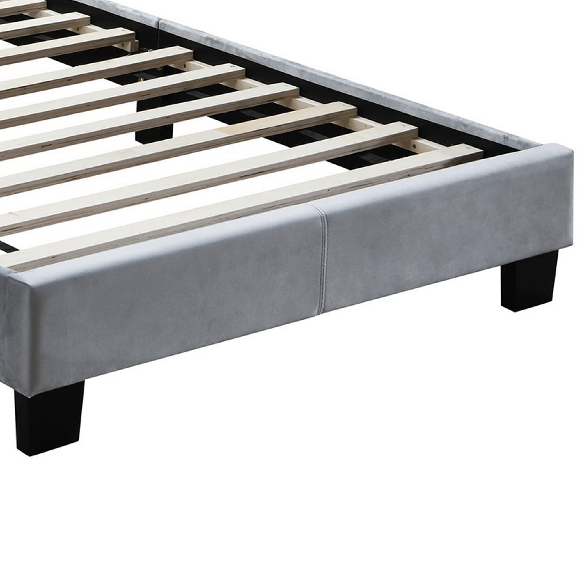 Benjara Button Tufted Full Velvet Bed with Curved Headboard, Gray