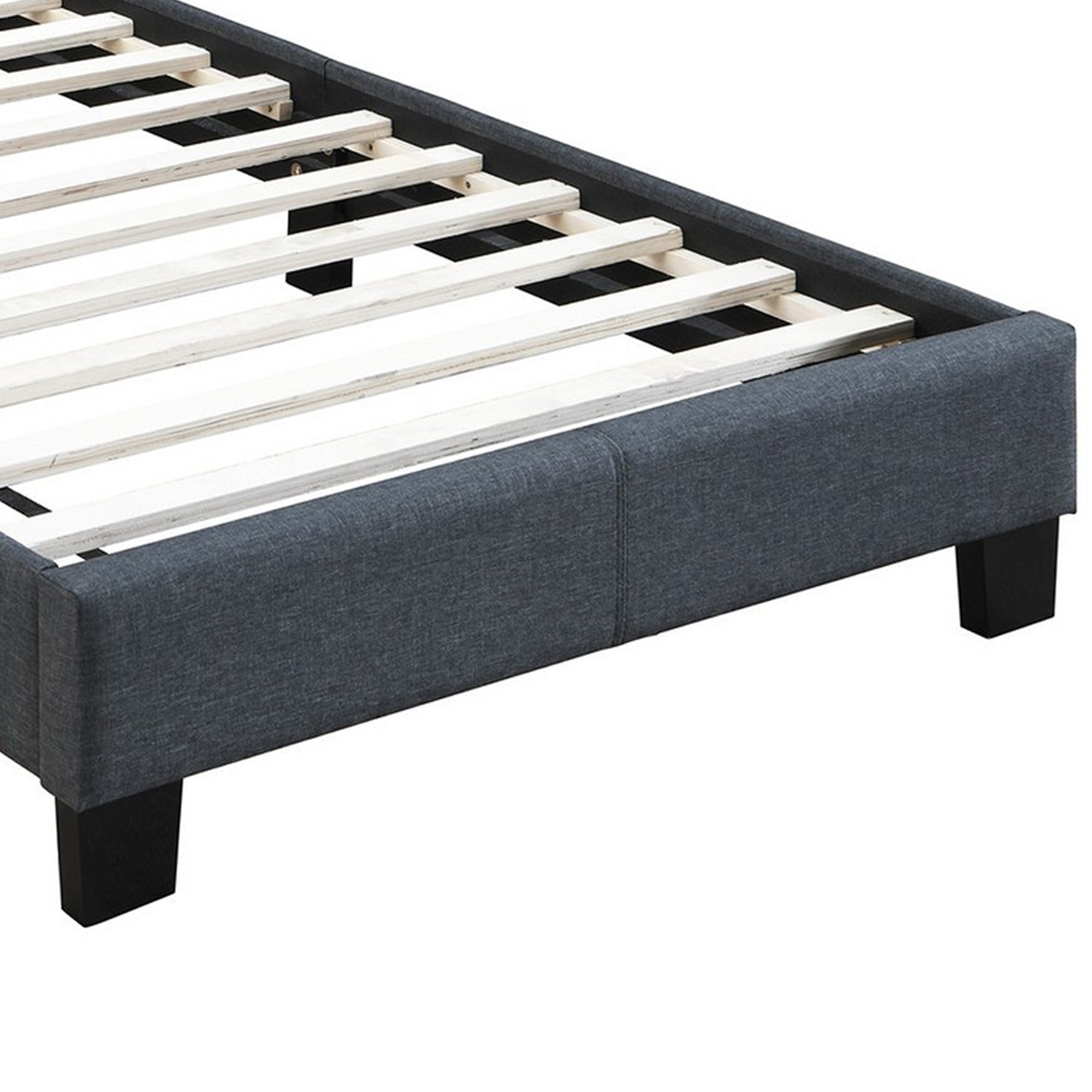 Benjara Twin Bed with Button Tufted Scalloped Headboard, Gray