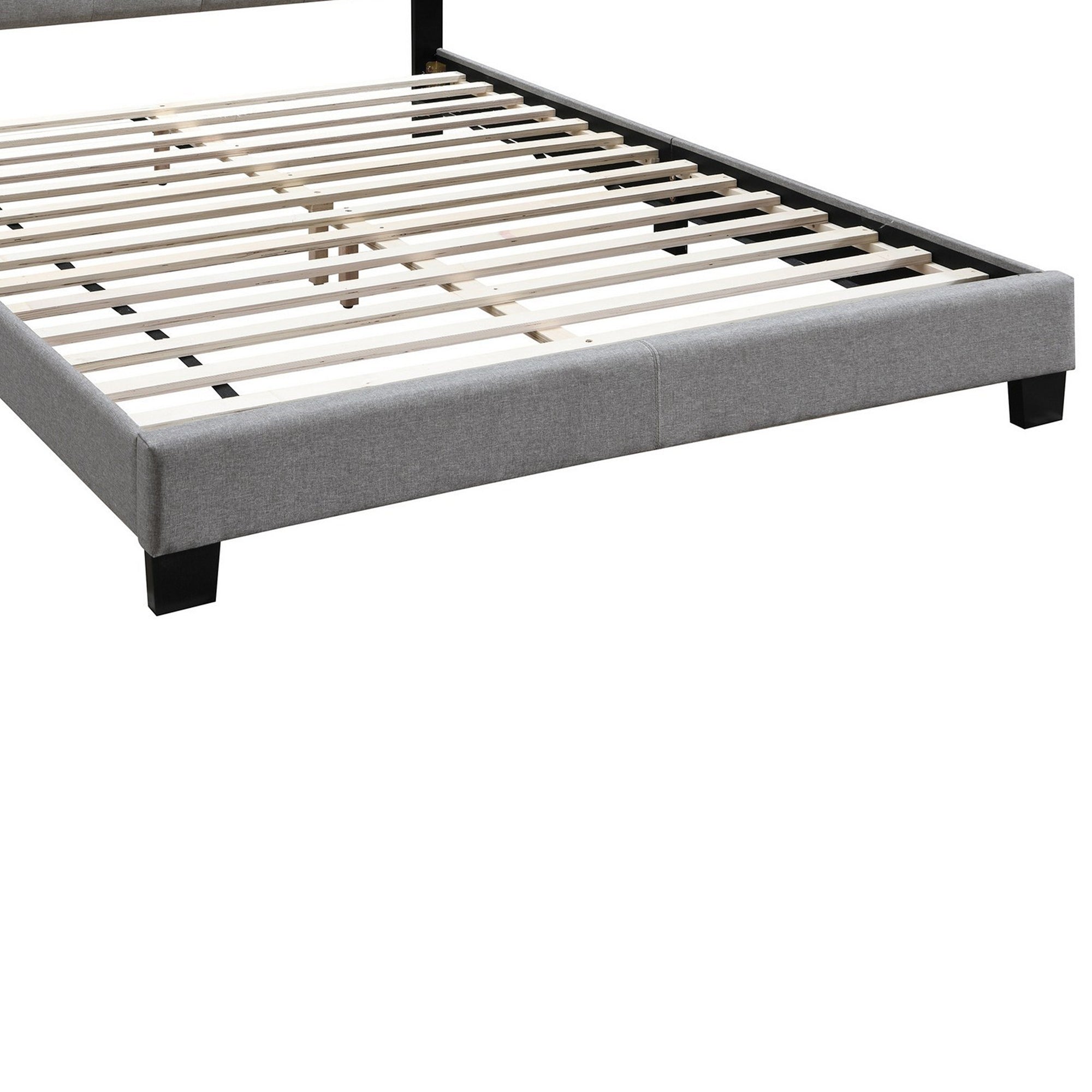 Benjara Twin Bed with Button Tufted Scalloped Headboard, Light Gray