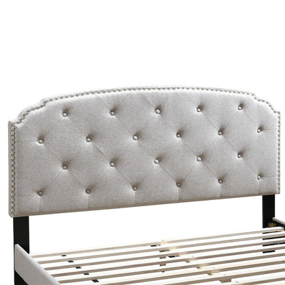 Benjara Twin Bed with Button Tufted Scalloped Headboard, Light Brown