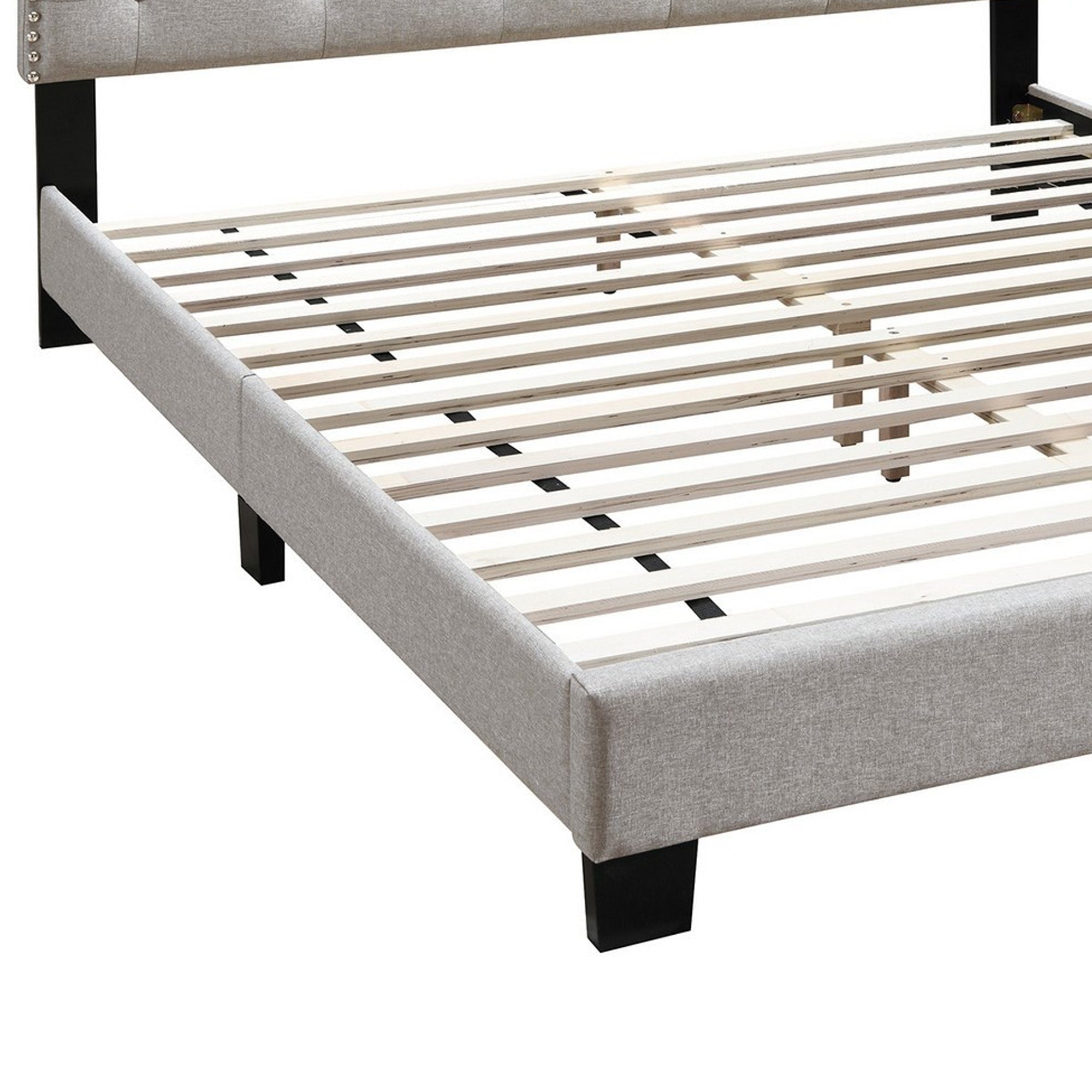 Benjara Twin Bed with Button Tufted Scalloped Headboard, Light Brown