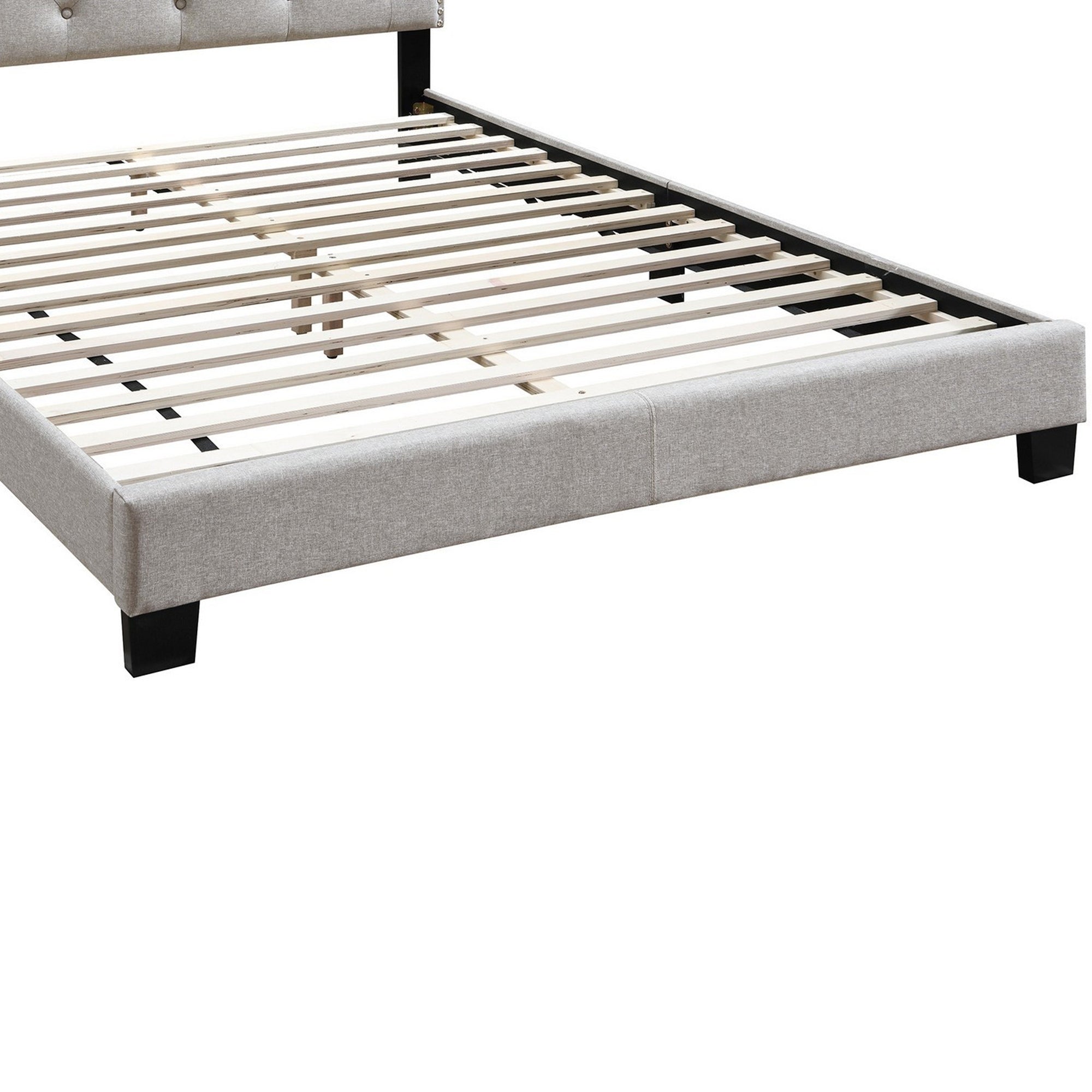 Benjara Twin Bed with Button Tufted Scalloped Headboard, Light Brown
