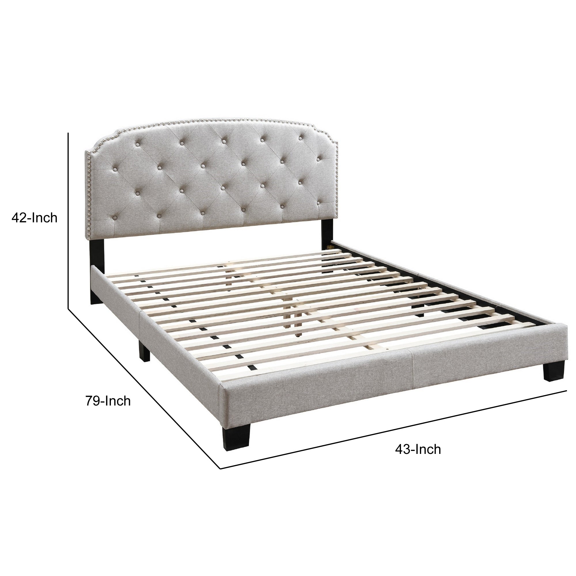 Benjara Twin Bed with Button Tufted Scalloped Headboard, Light Brown