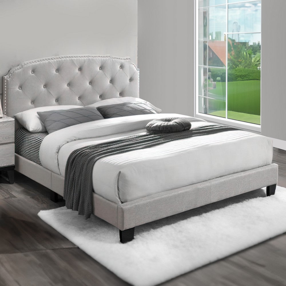 Benjara Twin Bed with Button Tufted Scalloped Headboard, Light Brown