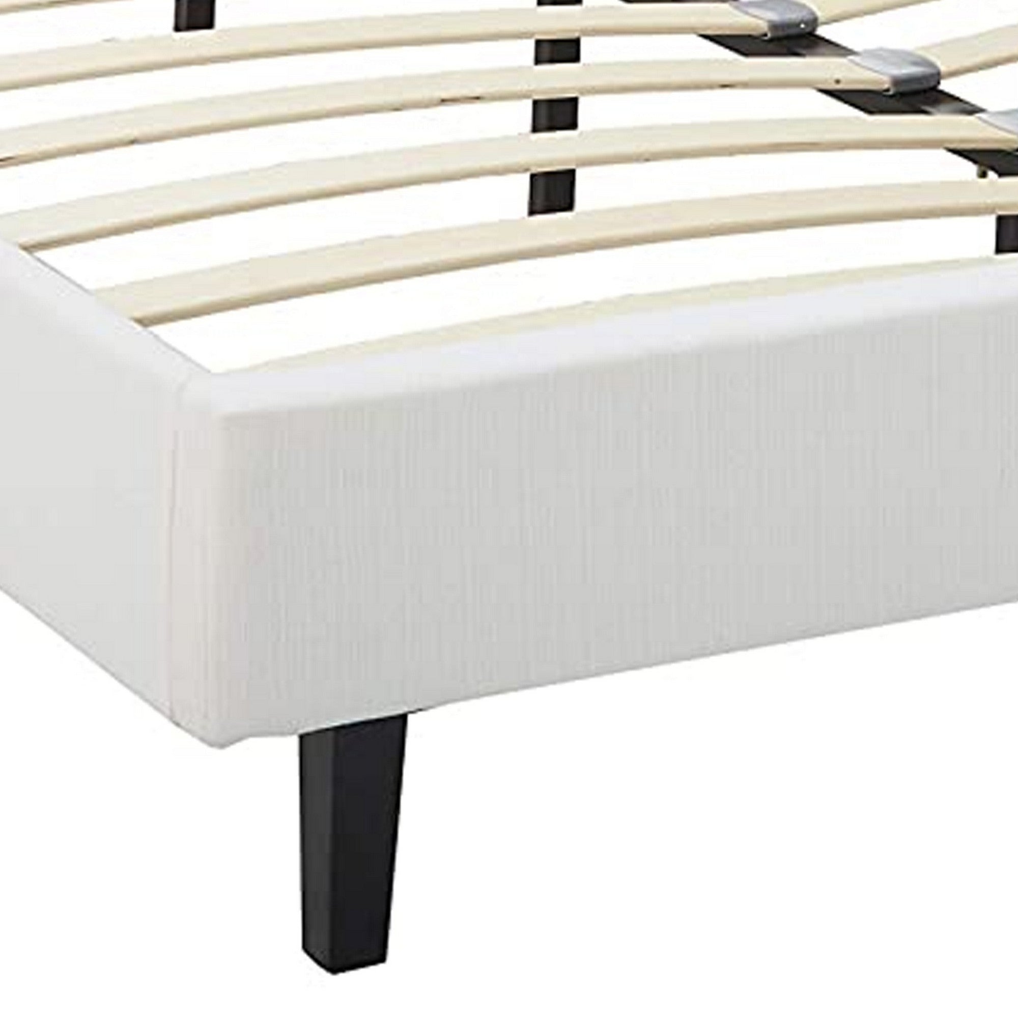 Benjara Transitional Style Leatherette Queen Bed with Padded Headboard, White