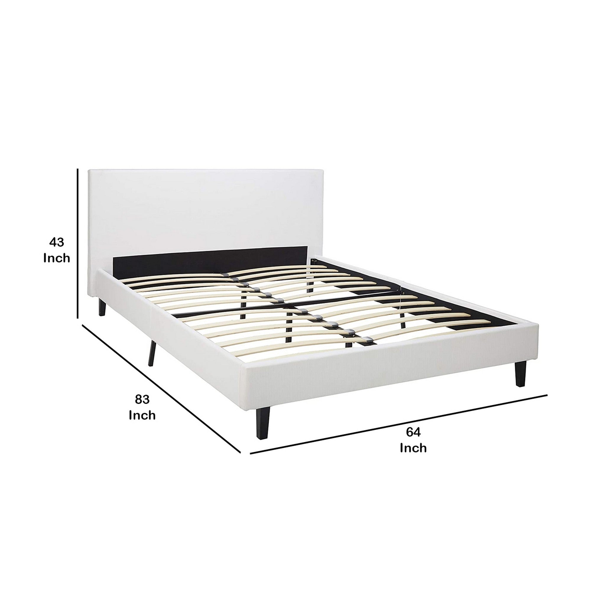 Benjara Transitional Style Leatherette Queen Bed with Padded Headboard, White