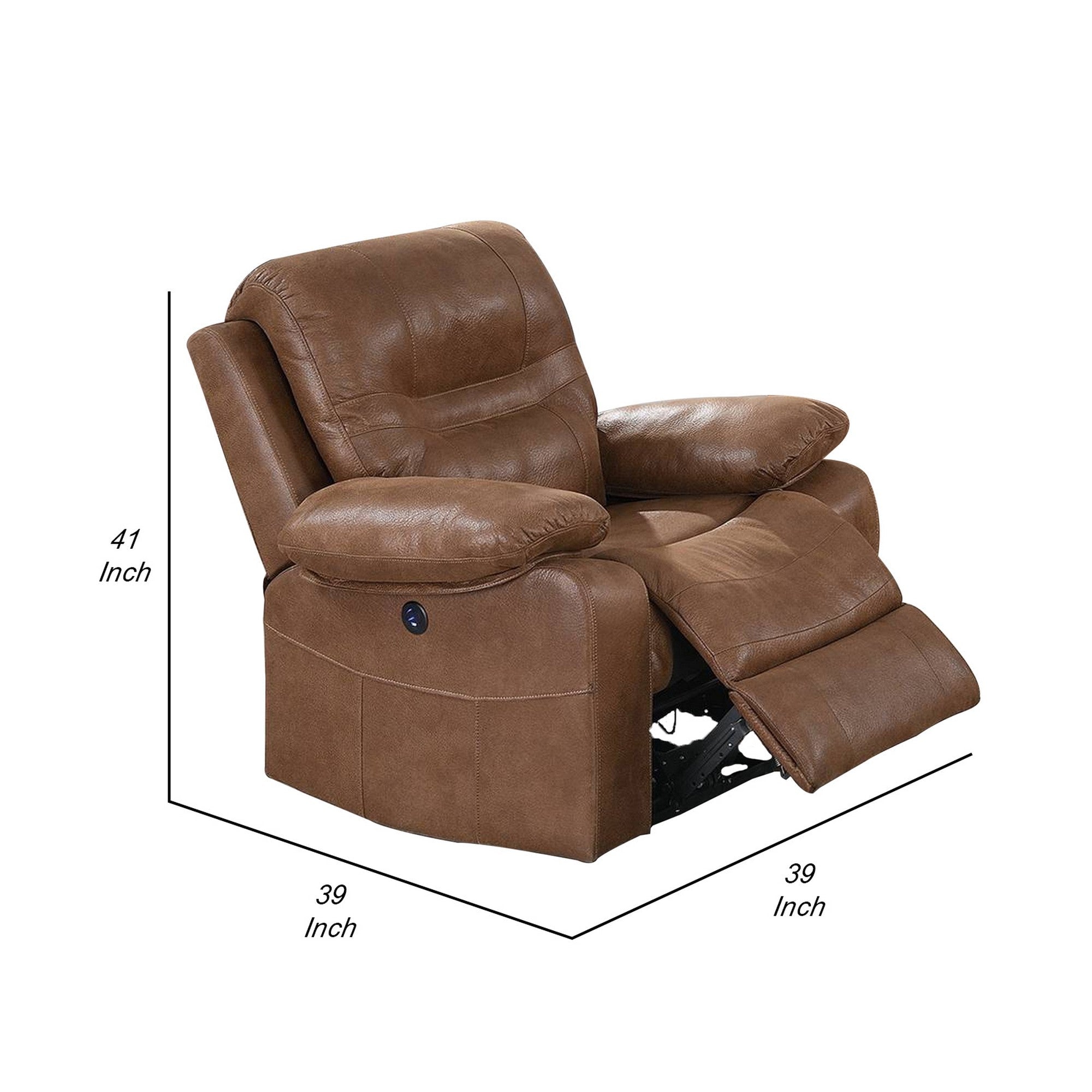 Benjara 41 Inch leatherette Reclining Chair with USB Port, Brown