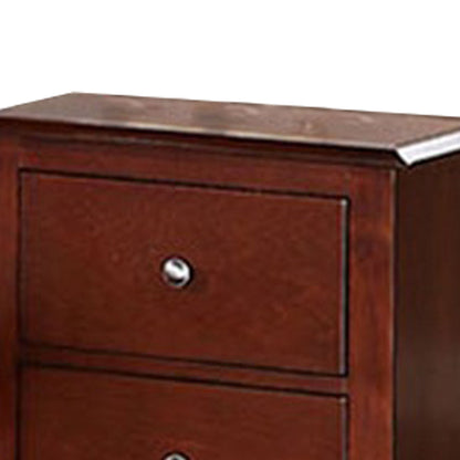 Benjara 25 Inches 2 Drawer Wooden Nightstand with Metal Pulls, Brown