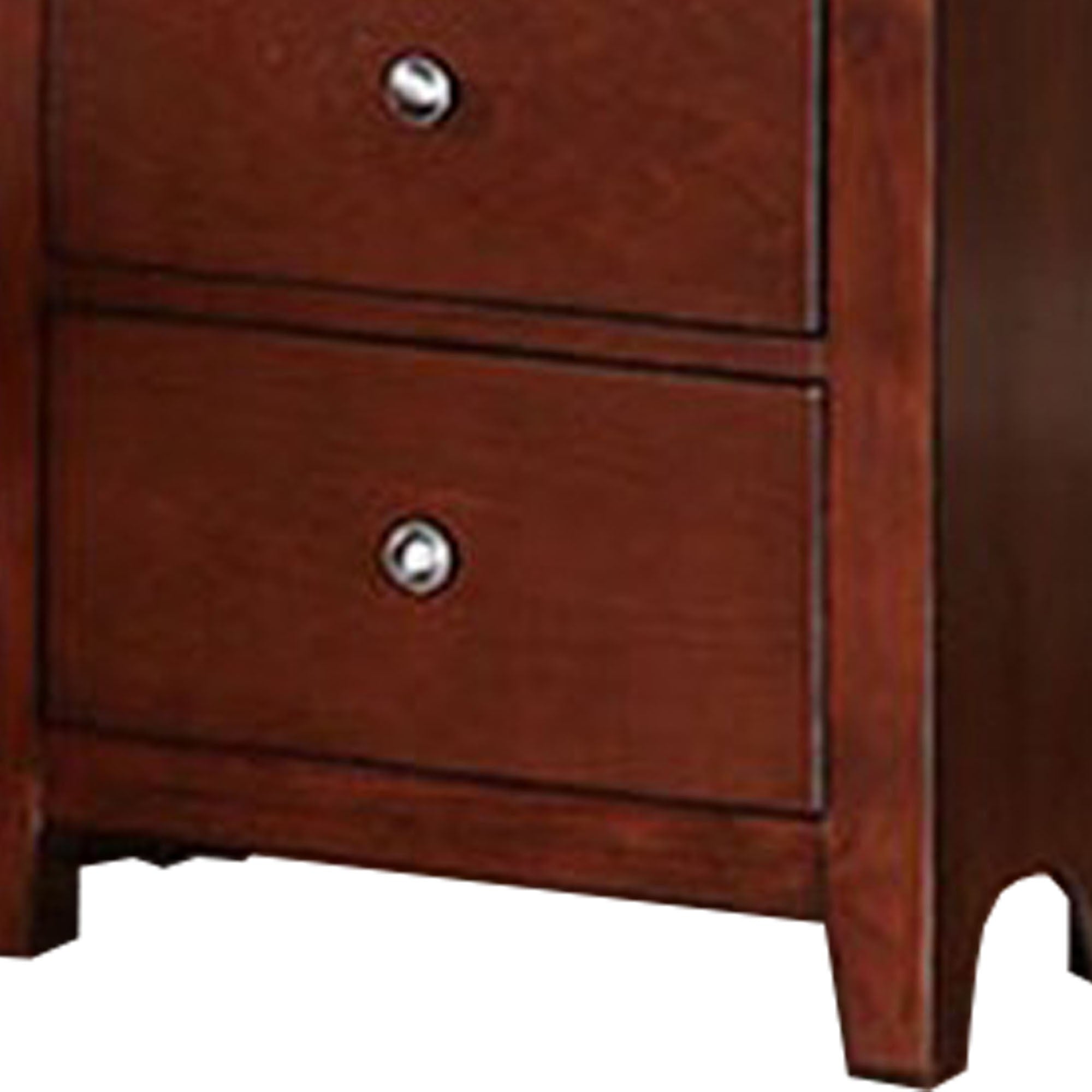 Benjara 25 Inches 2 Drawer Wooden Nightstand with Metal Pulls, Brown