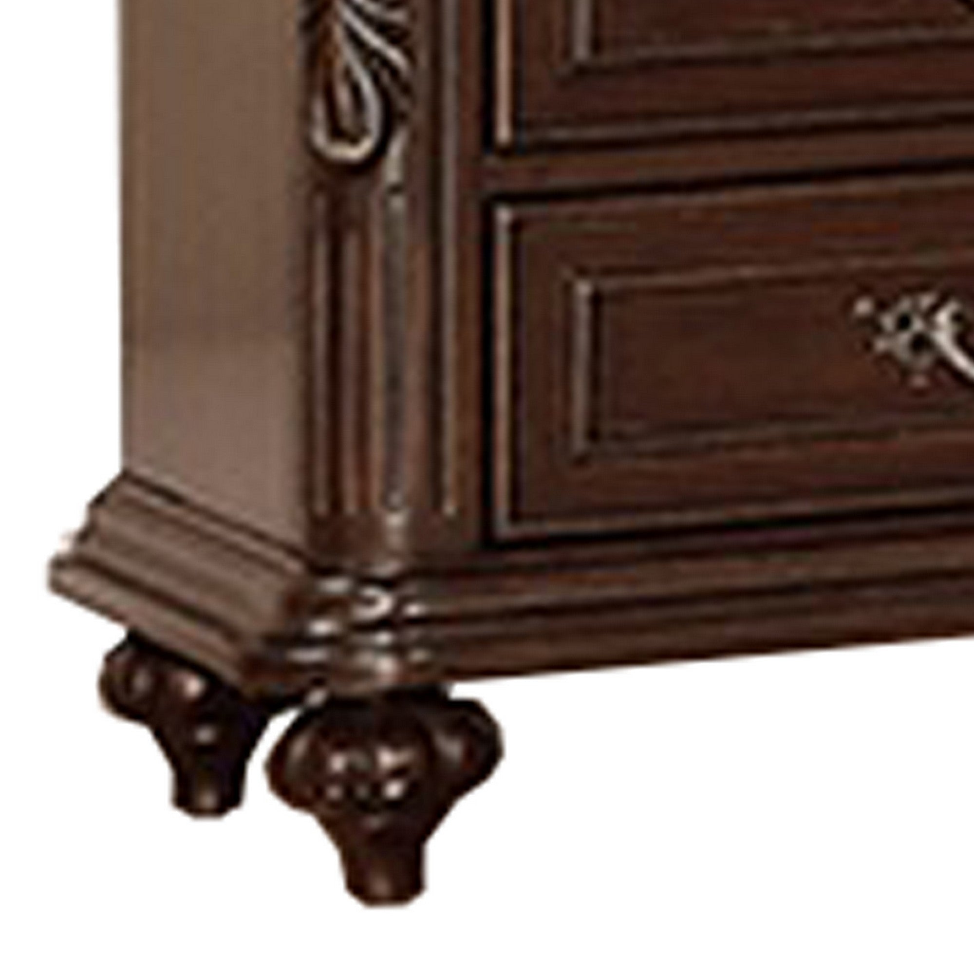 Benjara 30 Inches 3 Drawer Engraved Wooden Nightstand, Brown