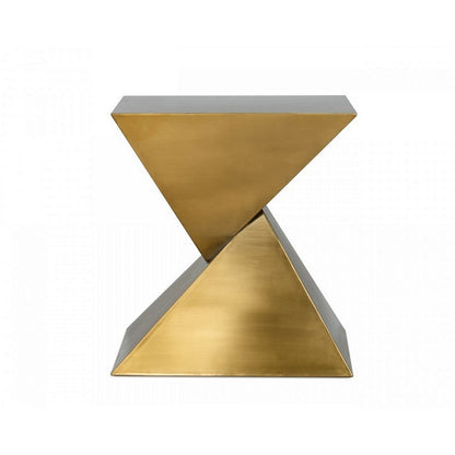Benjara Metal End Table with Pyramid Shape Base, Antique Gold