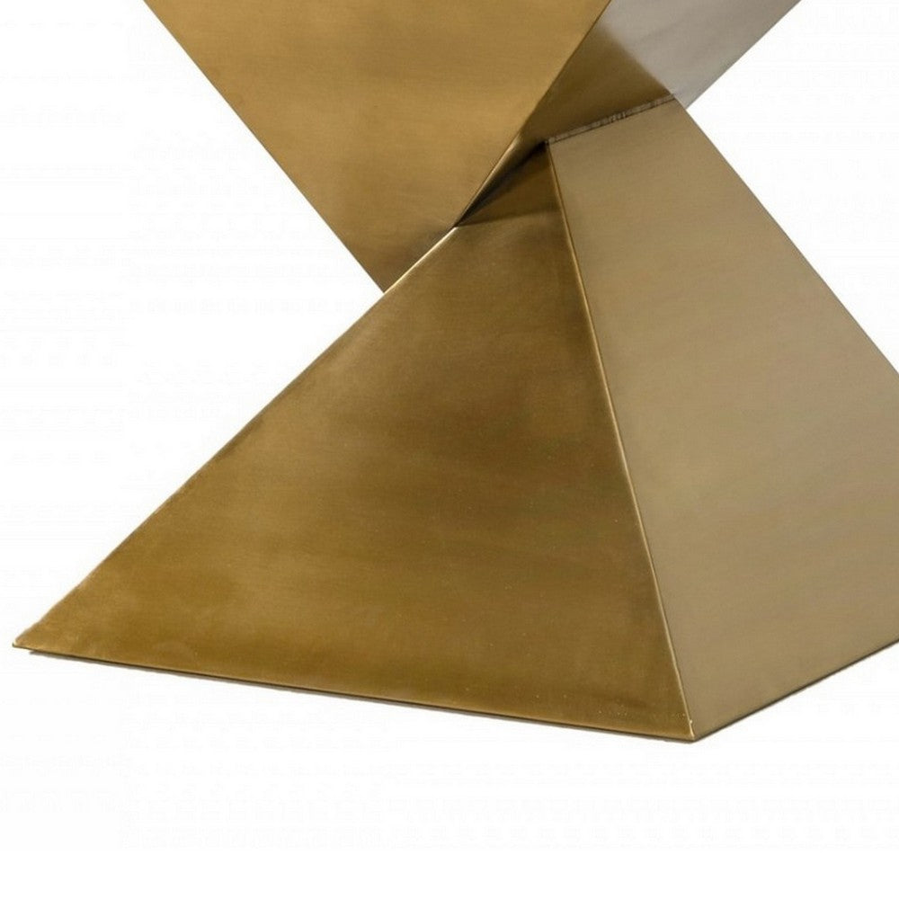Benjara Metal End Table with Pyramid Shape Base, Antique Gold