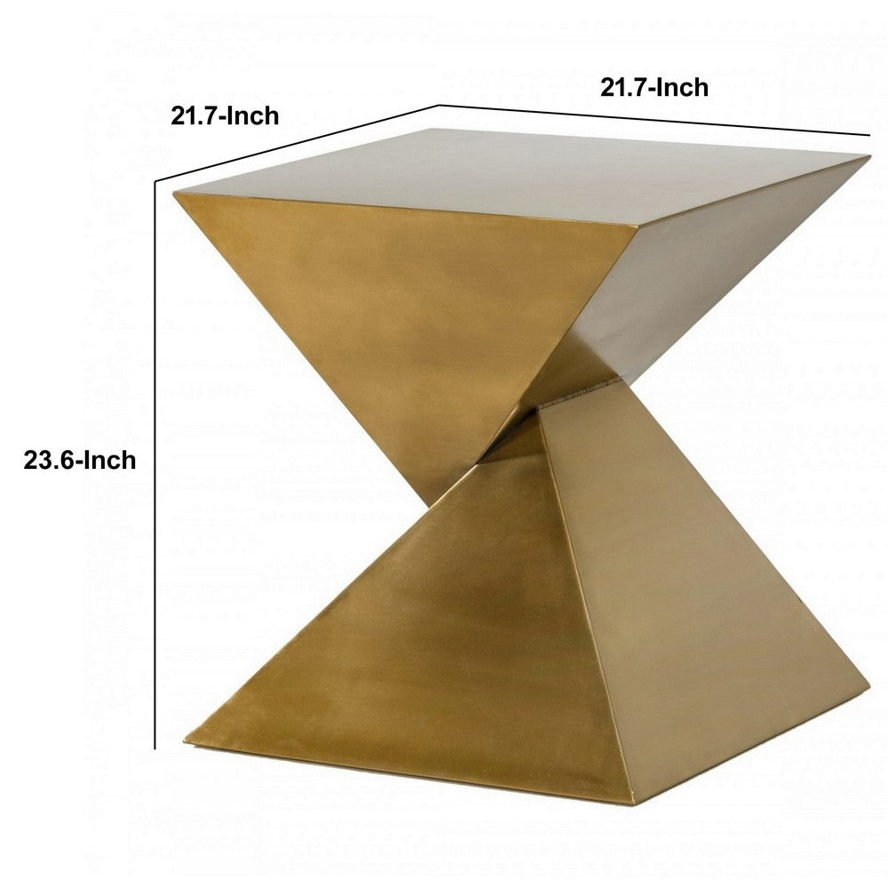 Benjara Metal End Table with Pyramid Shape Base, Antique Gold