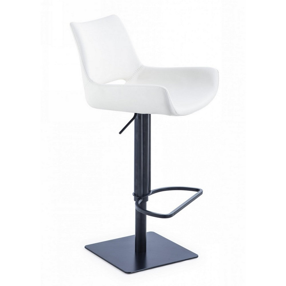 Benjara Swivel Faux Leather Bar Stool with Countered Seat, White And Black