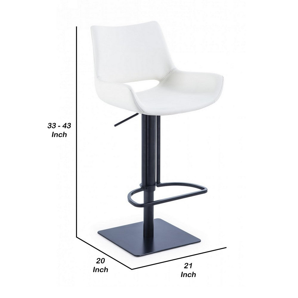 Benjara Swivel Faux Leather Bar Stool with Countered Seat, White And Black