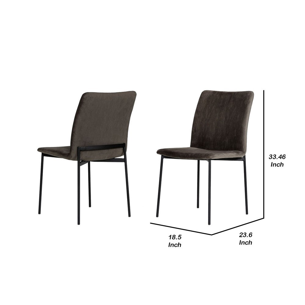 Benjara Sleigh Design Fabric Dining Chair with Metal Legs, Set of 2, Gray