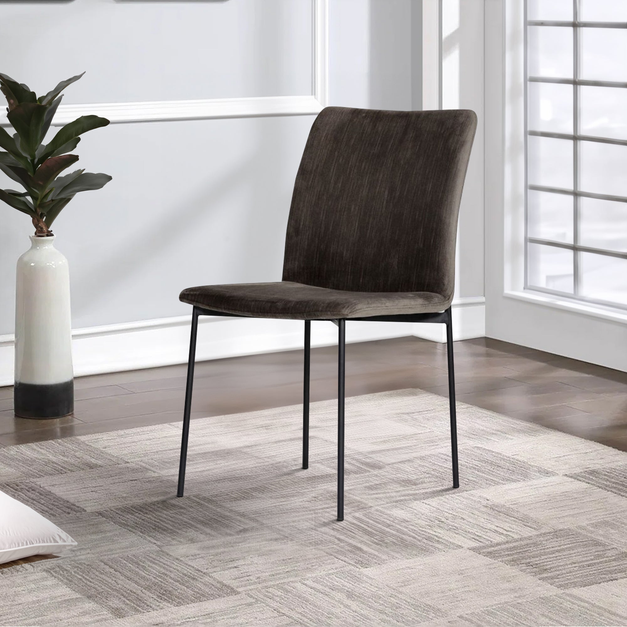 Benjara Sleigh Design Fabric Dining Chair with Metal Legs, Set of 2, Gray