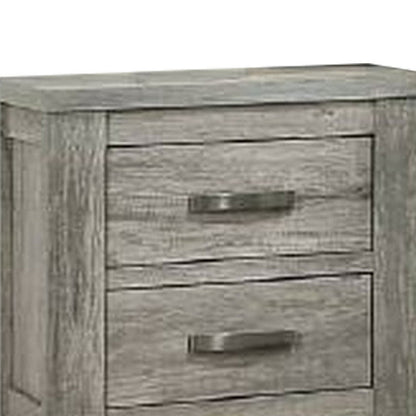 Benjara Wooden Nightstand with Two Drawers And Metal Bar Handles, Gray