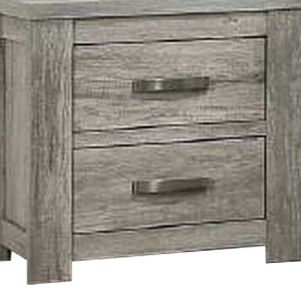 Benjara Wooden Nightstand with Two Drawers And Metal Bar Handles, Gray