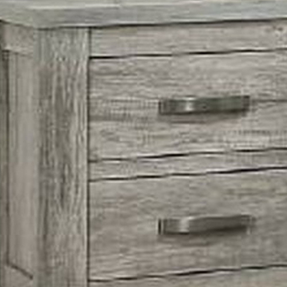 Benjara Wooden Nightstand with Two Drawers And Metal Bar Handles, Gray